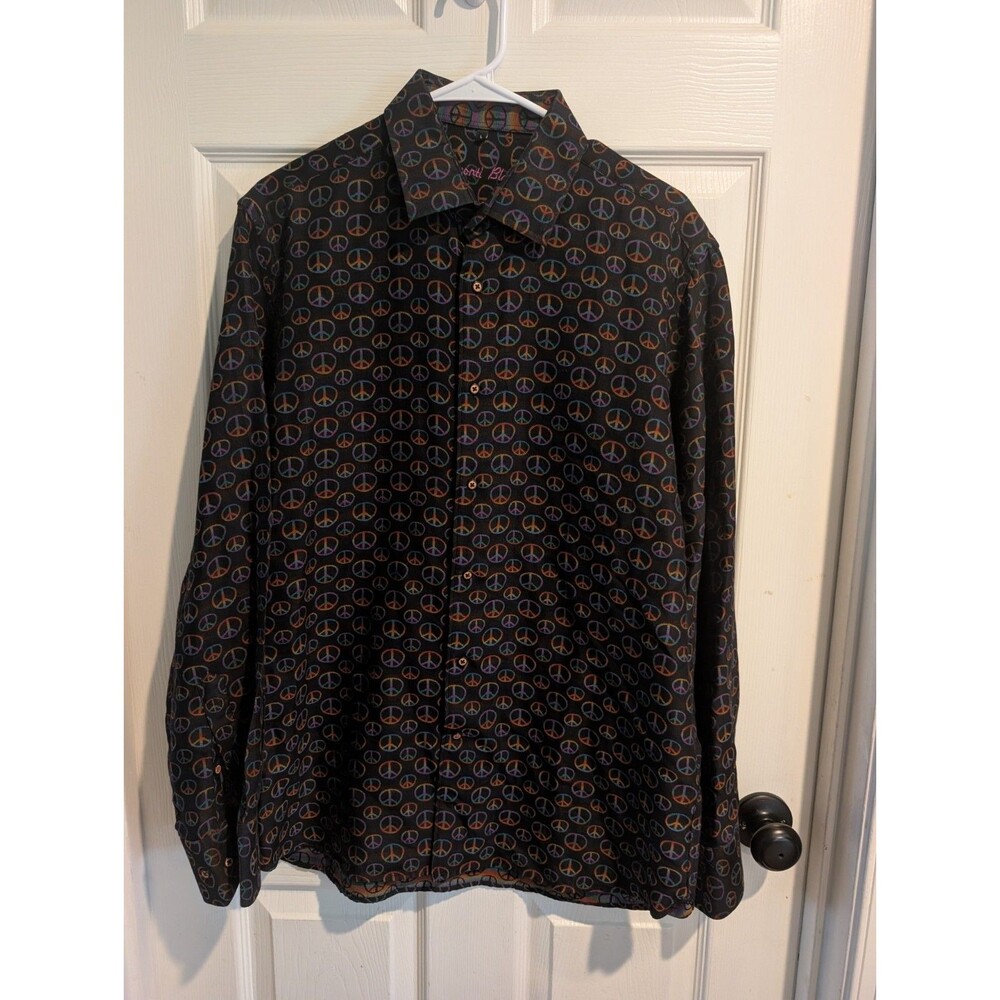 Visconti Black Multicolor Peace Sign Button Down Shirt